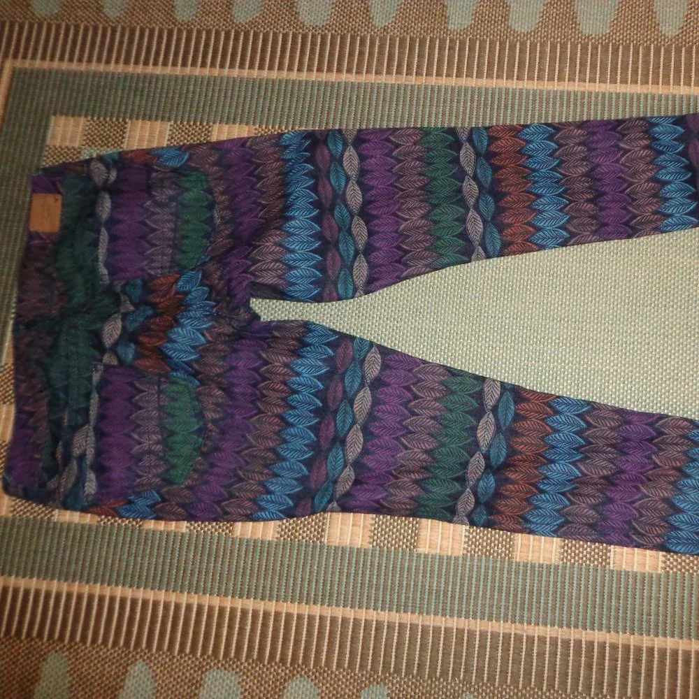 American Eagle Outfitters Stretch Jeggings 4 Leaf/Feather Multicolored Zip Leg - Picture 5 of 16